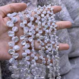 【梦间珠宝】银蓝光小花瓣二八孔天然淡水珍珠巴洛克项链半成品