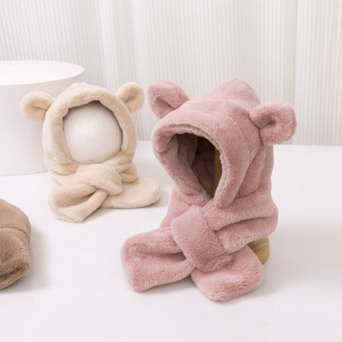 Baby bear winter warm ear protection hat simple boy and girl scarf hat one-piece hat plush hat baby hat