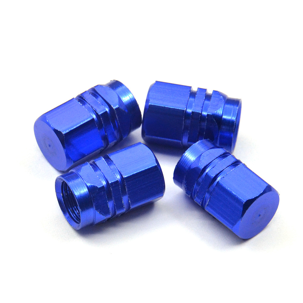 四个装蓝色色铝合金汽车轮胎冒气门嘴盖轮毂气门芯轮胎帽金属通用