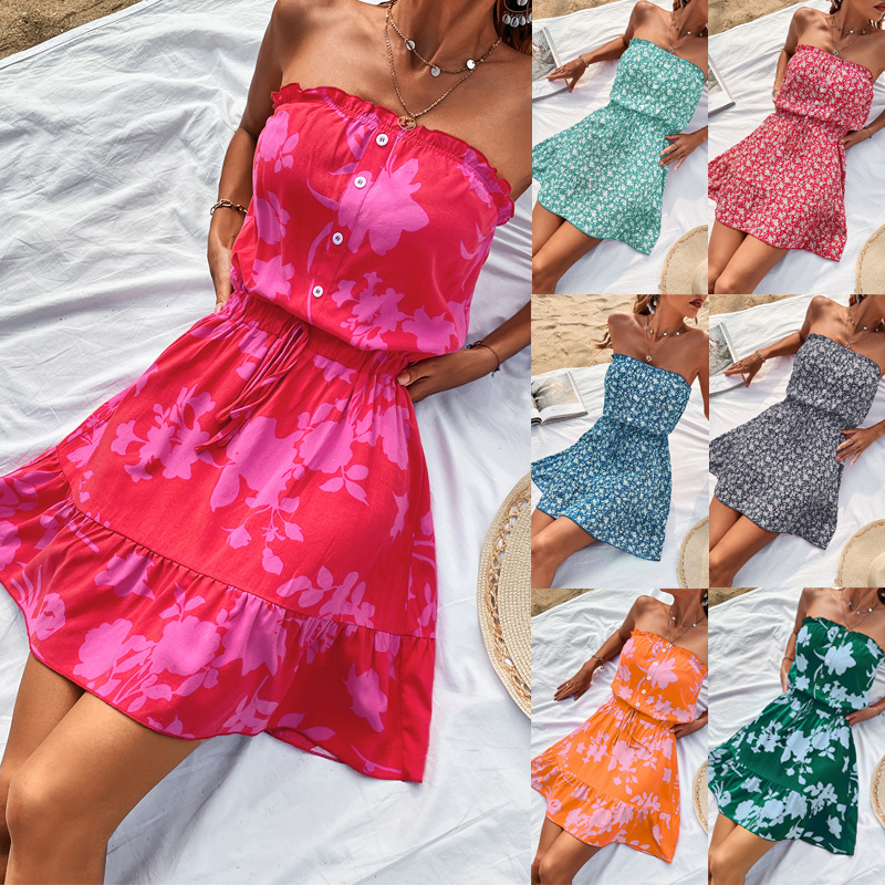 2026 Summer New Products Hot Sale Wishebay Amazon Hot-Selling Sexy Tube Top Floral Dress