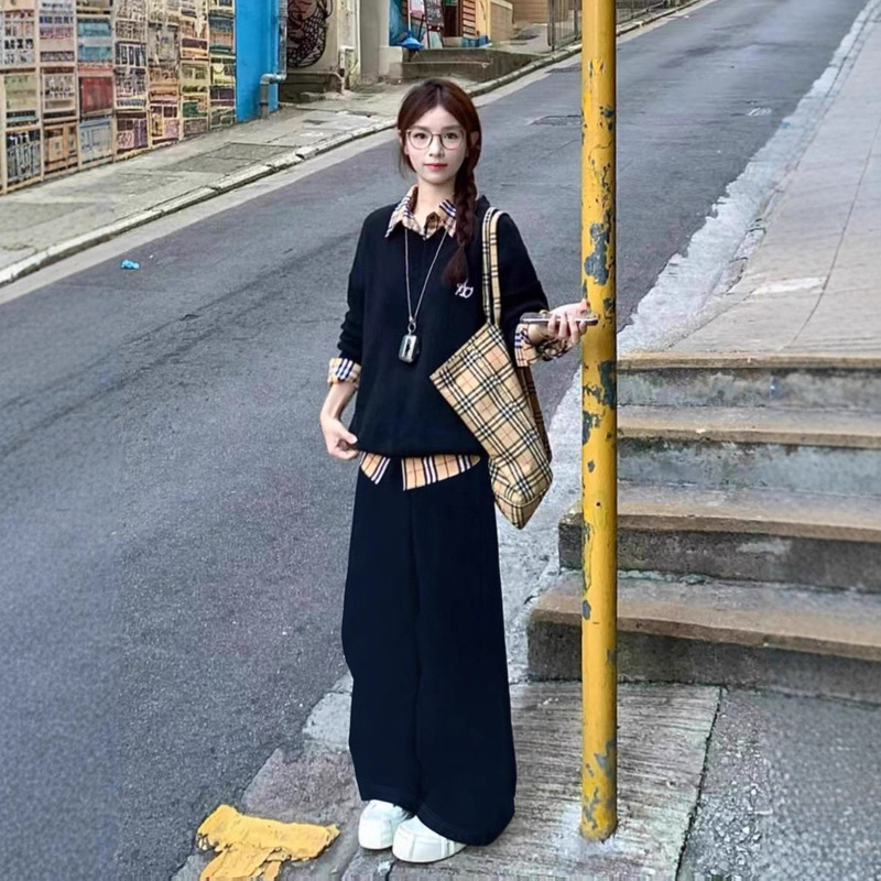 复古好看运动套装女早秋宽松大码polo假两件卫衣韩系高级感休闲套|undefined