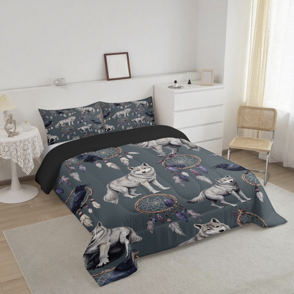 TEMU / JIT fuente de fabricación transfronteriza dedicada a Wolf Dreamcatcher Impresión digital 180gms conjunto de edredón