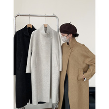 滔川韩系立领三色双面羊绒大衣女冬高级感宽松长款大衣8591