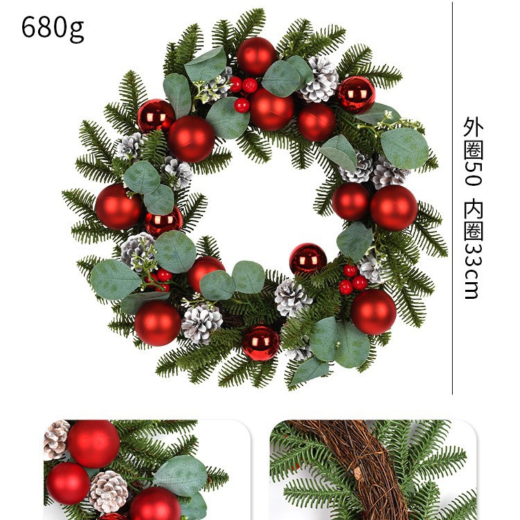Decoraciones de Navidad guirlandas puertas colgadas pinos golden curry bolas de fruta roja red