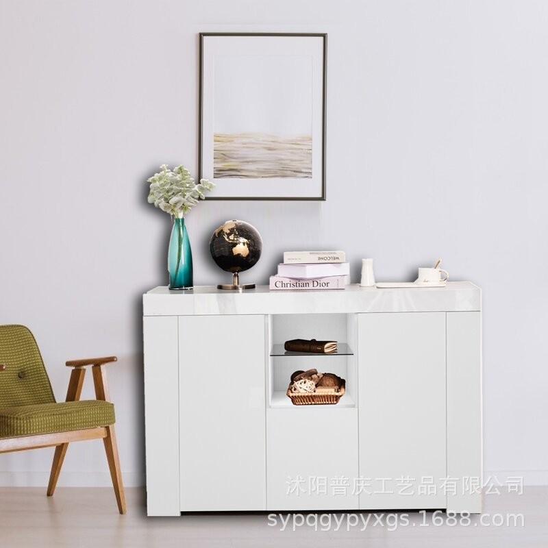 北欧LED灯厨房白色餐边柜简约茶水柜客厅储物柜家用入门玄关柜