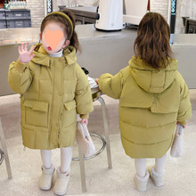 女童羽绒服冬季新款儿童洋气女宝宝绿色白鸭绒中长款冬装外套