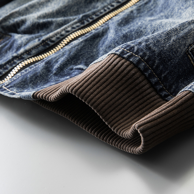 2024 primavera y otoño chaqueta de mezclilla sin cuello para hombre chaqueta de mezclilla voladora lavada nostálgica joven hermosa chaqueta de mezclilla