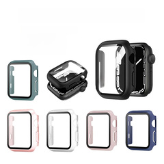 跨境熱銷套裝適用iWatch7 6表殼44 45mm蘋果PC+鋼化膜一體手錶殼