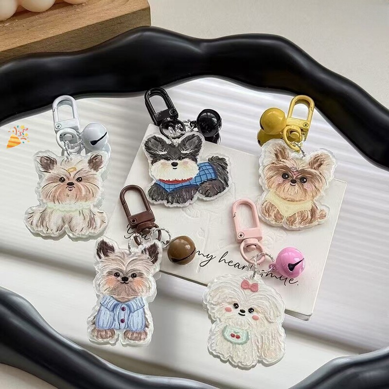 Doorbell O75 Oil Painting Style Acrylic Puppy Pendant Keychain Ins Style Backpack Decoration Personalized Cartoon Keychain