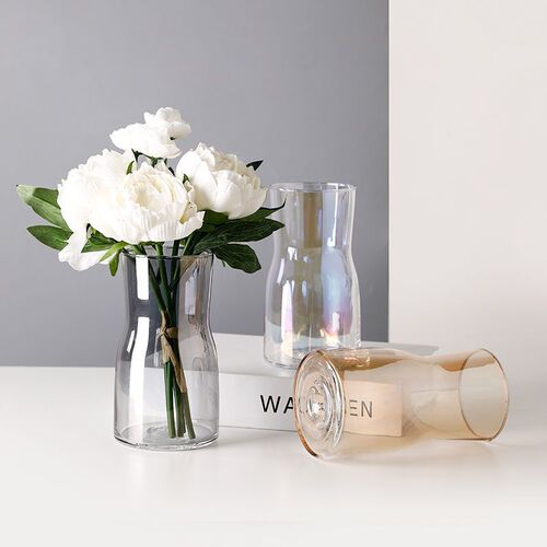 ins transparent colorful glass vase, simple flower arrangement, gradient wide-mouth crafts, fresh desktop decorations