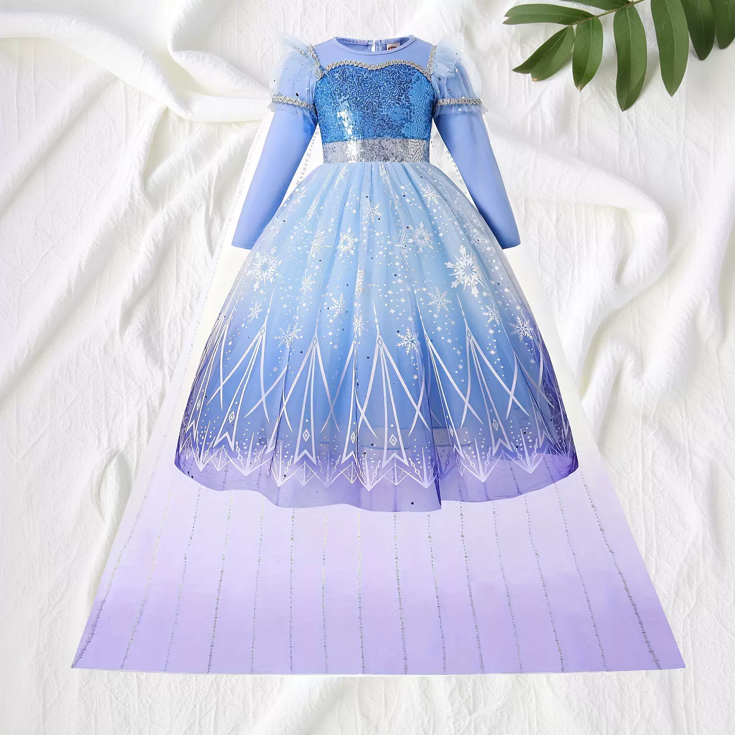 Elsa艾莎公主裙女童长袖亮片连衣裙爆款网纱披风可拆万圣节装扮