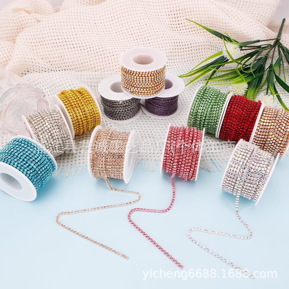 跨境金属水钻爪链diy饰品配件电泳彩色钻链10码一卷美甲服装辅料