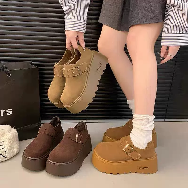 2024 Осень и зима одна педаль повседневная бархатная ретро толстая подошва увеличена мягкая подошва