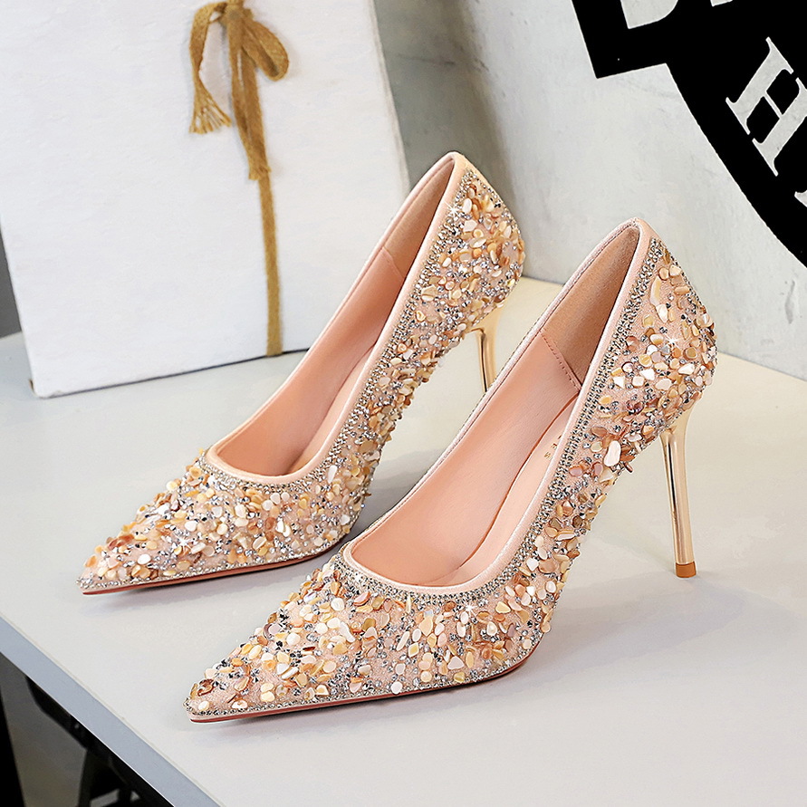 3739-39 French Style Pointed Toe High Heels For Women Shallow Mouth Versatile Rhinestone Wedding Xiuhe Banquet Crystal_vogvips.com