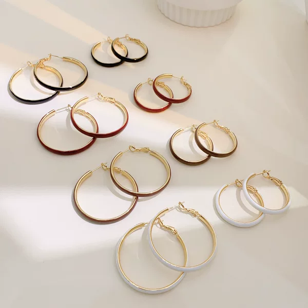 Copper Plated Real Gold European and American Exaggerated Big Ear Ring Enamel Glaze Earrings Women's New Fashionable Retro High-end Fashion Earrings