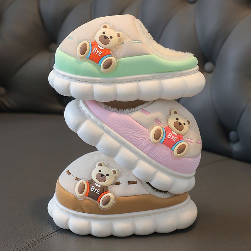 Protezione invernale per bambini, pantofole di peluche ispessite per bambini, pantofole di cotone impermeabili e carine per ragazzi e_voghion.com
