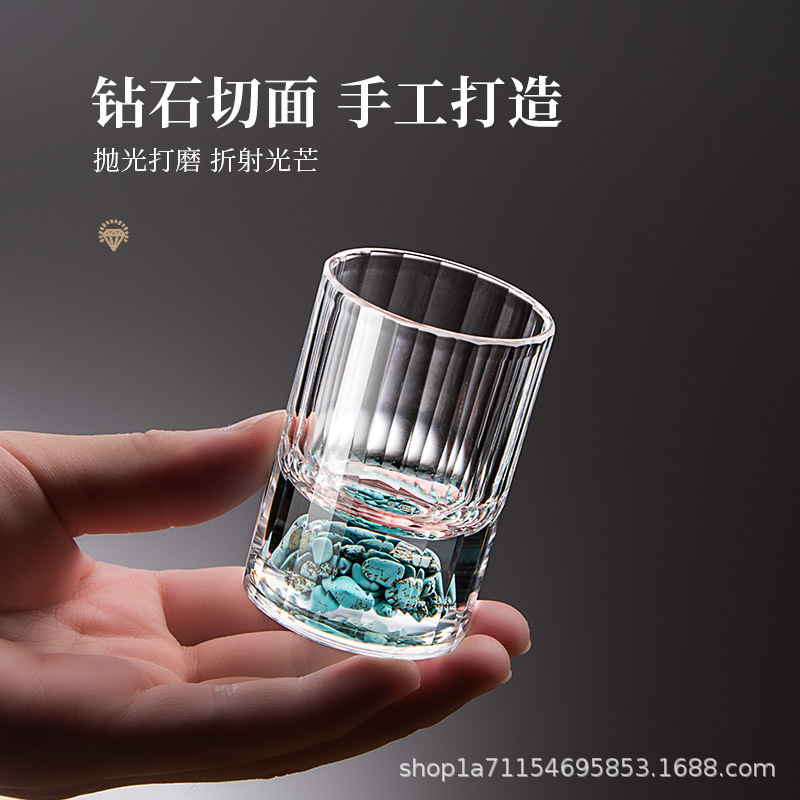 Crystal Turquoise White Wine Glass Gold Foil Jinshan One-Cup Spirit Glass Maotai Cup Set with Graduated Wine Dispenser
