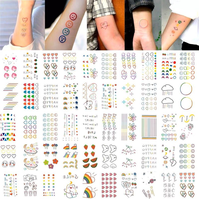 Colorful dopamine color small picture elegant style girl long-lasting love English tattoo stickers ins style tattoo stickers