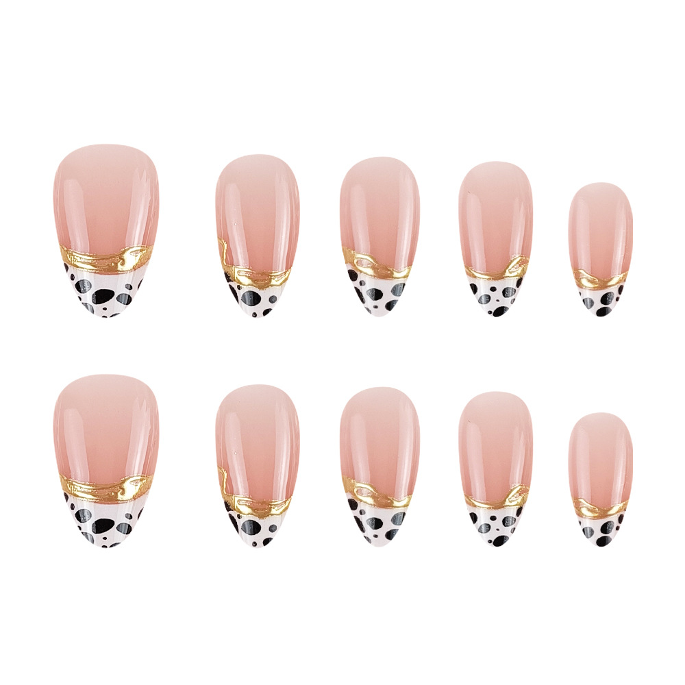 30 piezas de uñas tridimensionales en 3D dorado Parche corto de uñas de almendra con estampado de leopardo simple arte de uñas francés en relieve