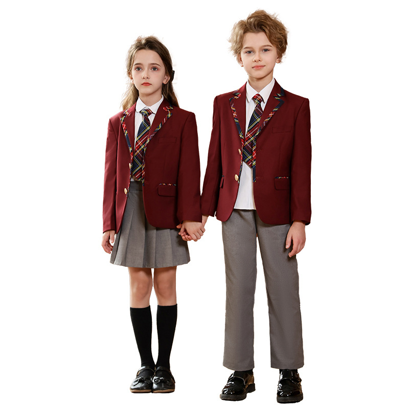 Ropa de jardín de infantes traje de tres piezas estilo primavera y otoño uniforme escolar estilo británico uniforme de clase infantil traje de graduación de escuela primaria