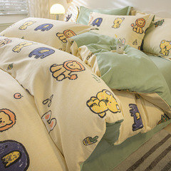 Winter and Autumn Nordic Style Thick Cotton Fleece Four-Piece Set All-Cotton Warm Bedding Three-Piece Set Wholesale Live Streaming