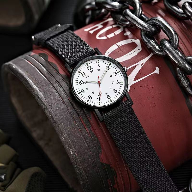 Cross-Border New Men's Military Watch Style Outdoor Nylon Woven Strap Sports Watch Quartz Watch Temu Dropshipping