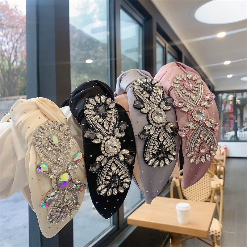 246g Weight Hair Band Hair Accessories Type Rhinestones Inlay Material Retro Water Droplets Cloth Inlay Rhinestones Hair Band