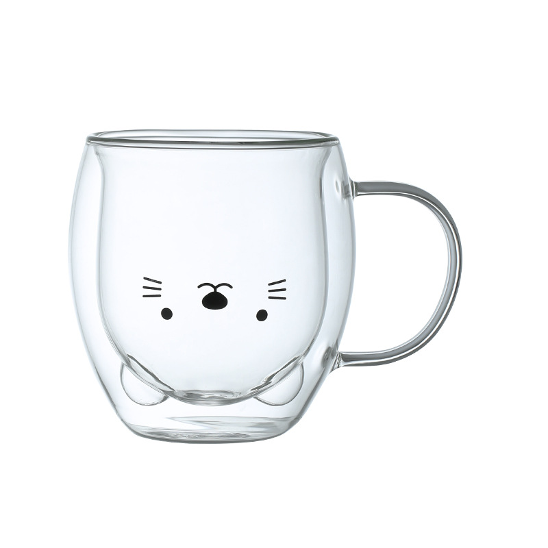 Color de doble capa de vidrio taza de dibujos animados hogar borosilicato vidrio taza de jugo de leche taza de té transparente vidrio oso agua