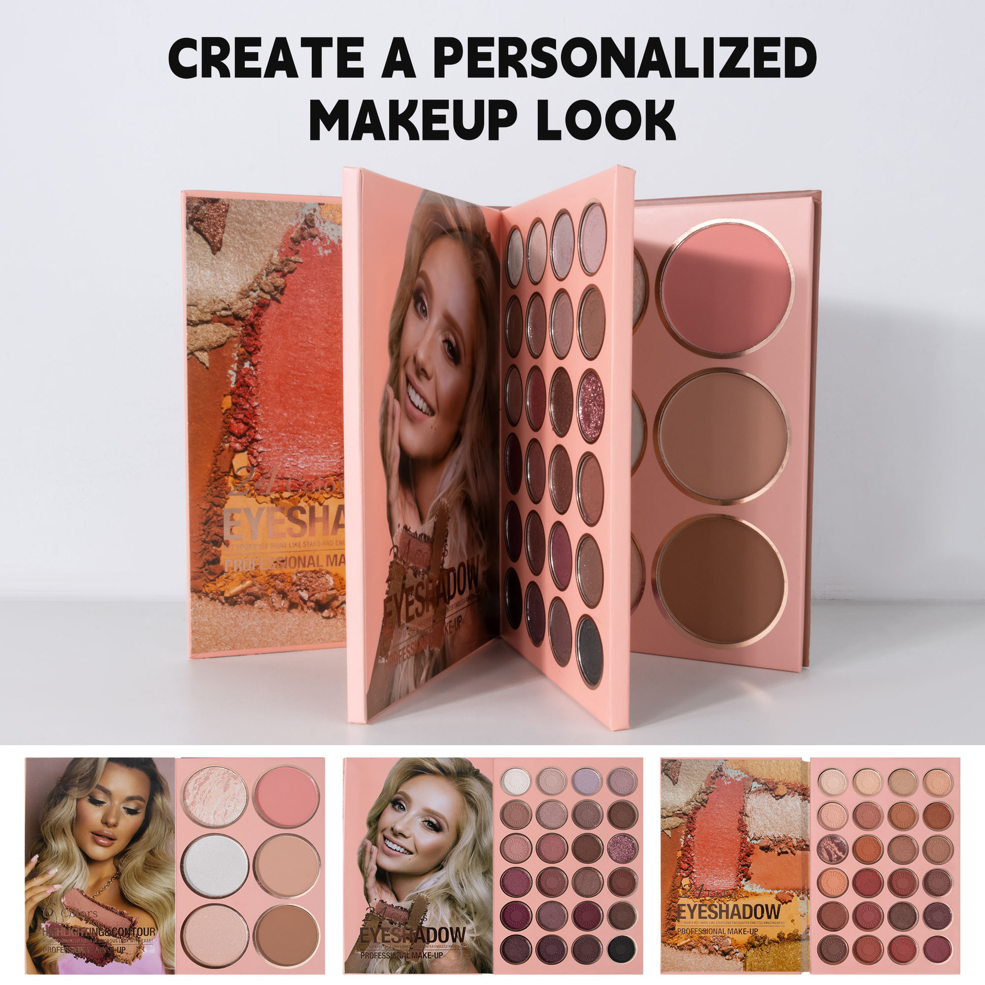 A 54-color cross-border bestseller, 3-page eyeshadow palette, matte pearlescent blush, high-gloss one-piece, easy-to-apply makeup undefined