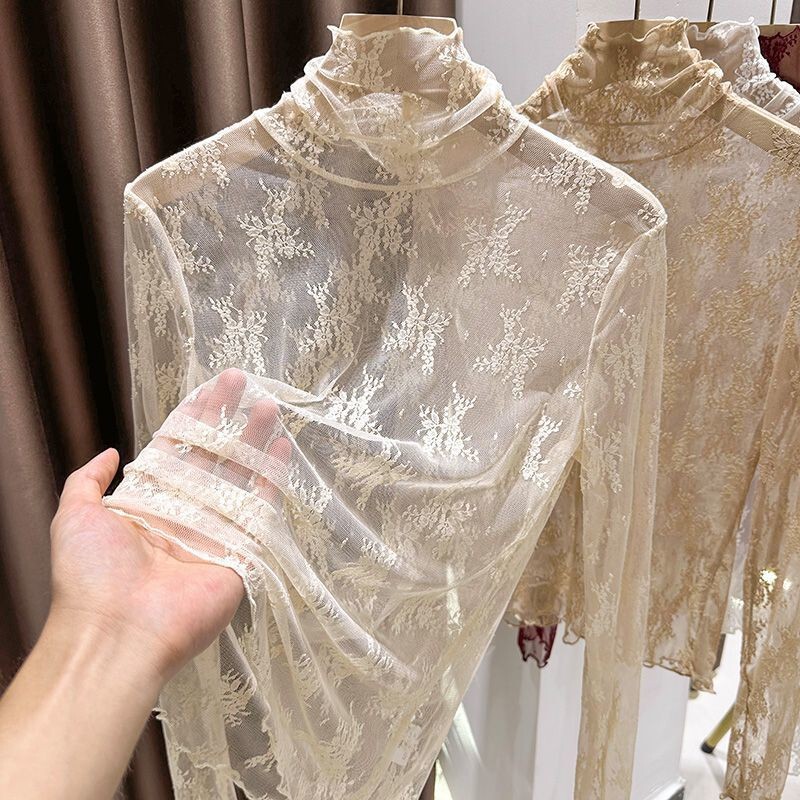 2026 New Autumn Style Lace Turtleneck Undershirt for Women with Hollow-Out Design, Stylish and High-End Mesh Turtleneck Top 2026 New Autumn Style Lace Turtleneck Undershirt for Women with Hollow-Out Design, Stylish and High-End Mesh Turtleneck Top