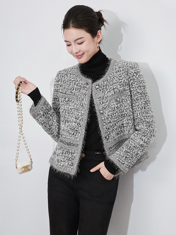法式重工编织小香风外套女春秋2025新款气质高级感粗花呢短款上衣|undefined