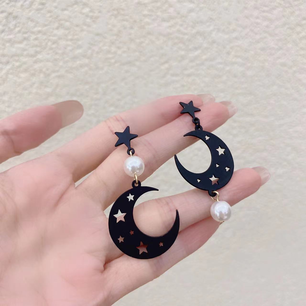 8g Weight Fashion Star Moon Metal Pearl Plating Women's Drop Earrings 1 Pair
