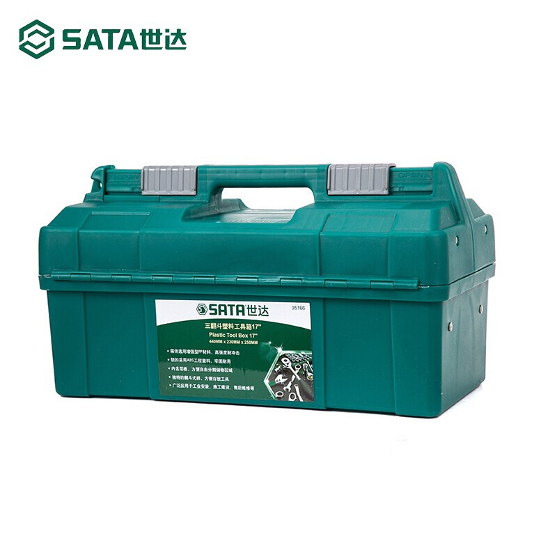 SATA 95166 caja de herramientas de plástico de tres voltas 17 pulgadas