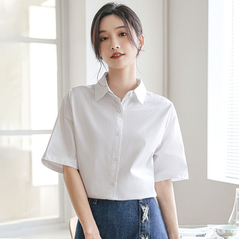 Summer French-Style Short-Sleeve White Shirt for Women, Versatile Loose Salt-Style Shirt, Trendy 2026 New Model Top