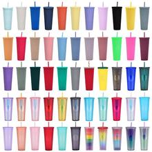 跨境直供双层塑料吸管杯大容量便携钻石杯创意扎手杯710ml榴莲杯