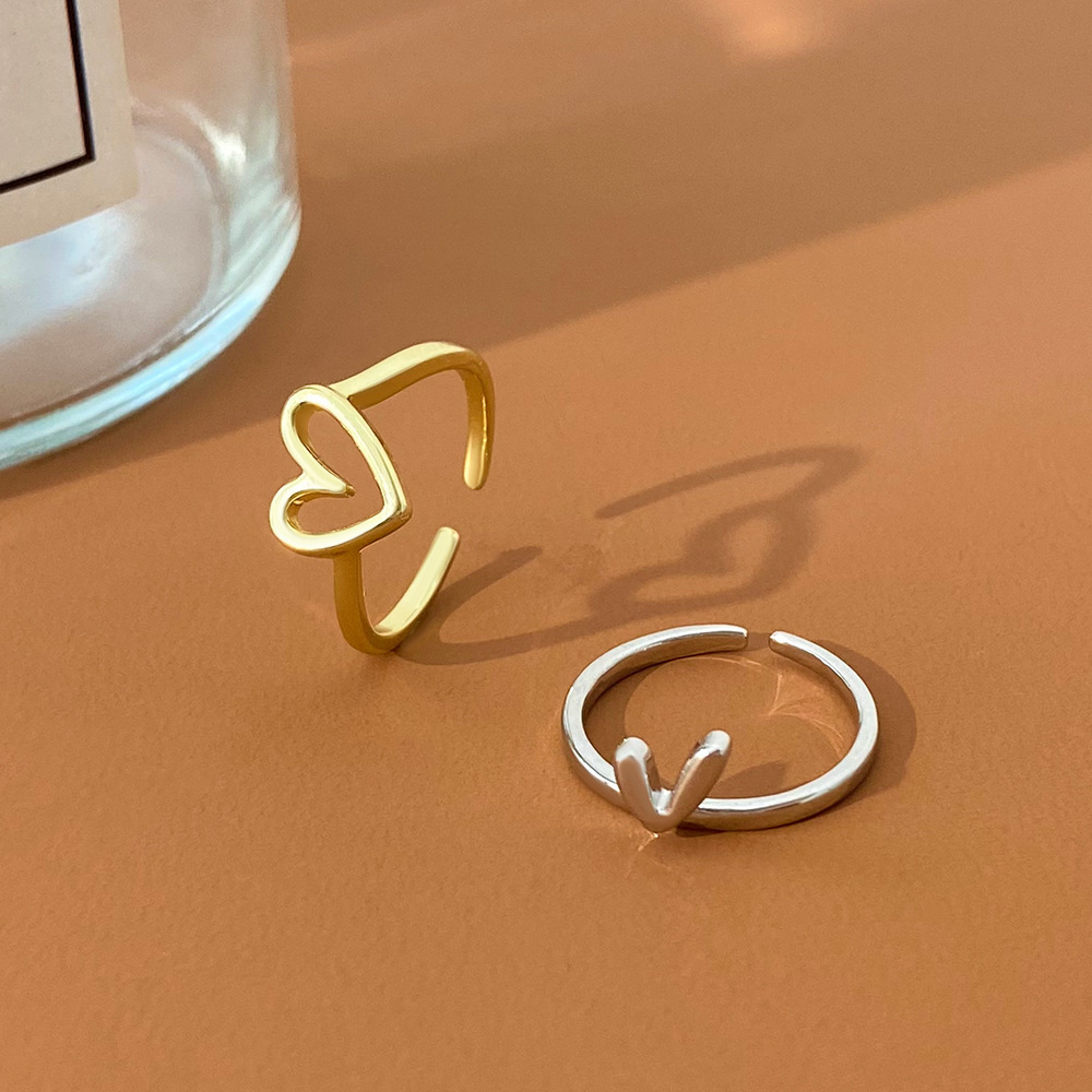 Fashion Heart Shape Copper Plating Open Ring 2 Pieces