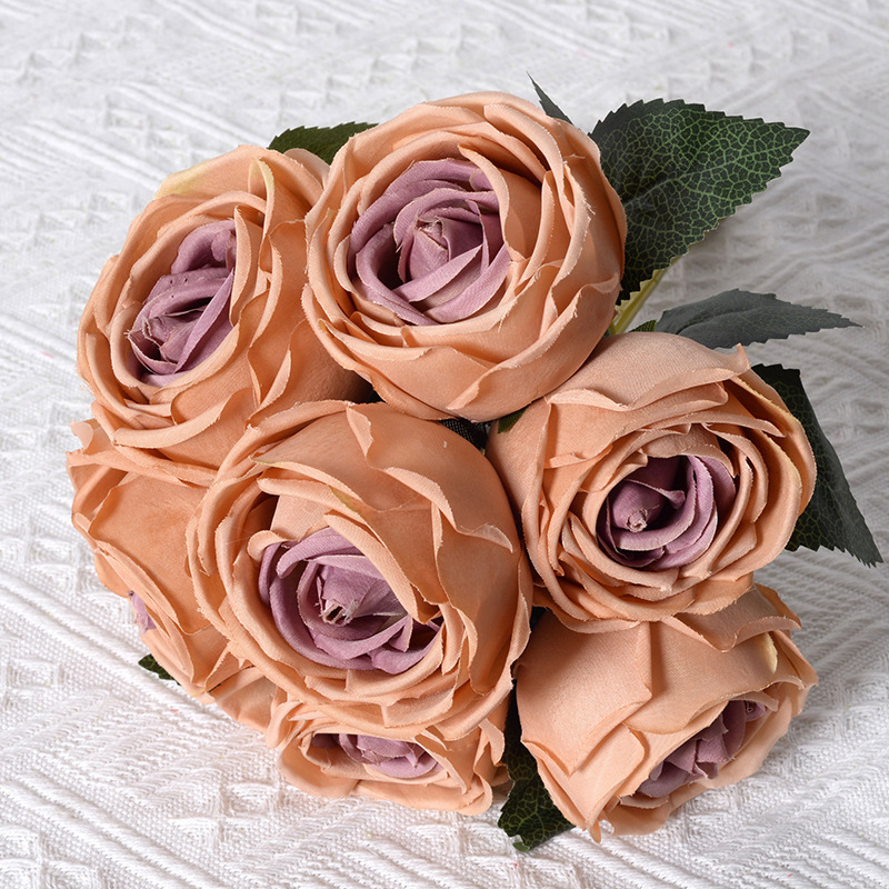 Rosa artificial 7-cabeza imperial concubina Rosa sosteniendo Flor de estilo europeo Flor de seda boda Hotel sala de estar decoración transfronteriza al por mayor