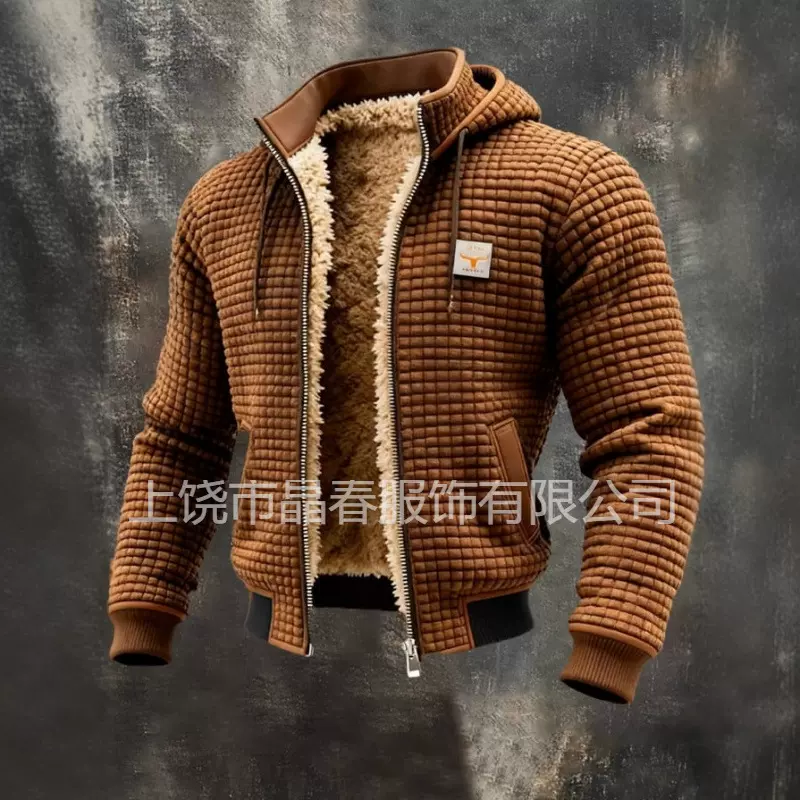 欧美新型爆款男装冬装外套秋冬季加绒加厚连帽夹克