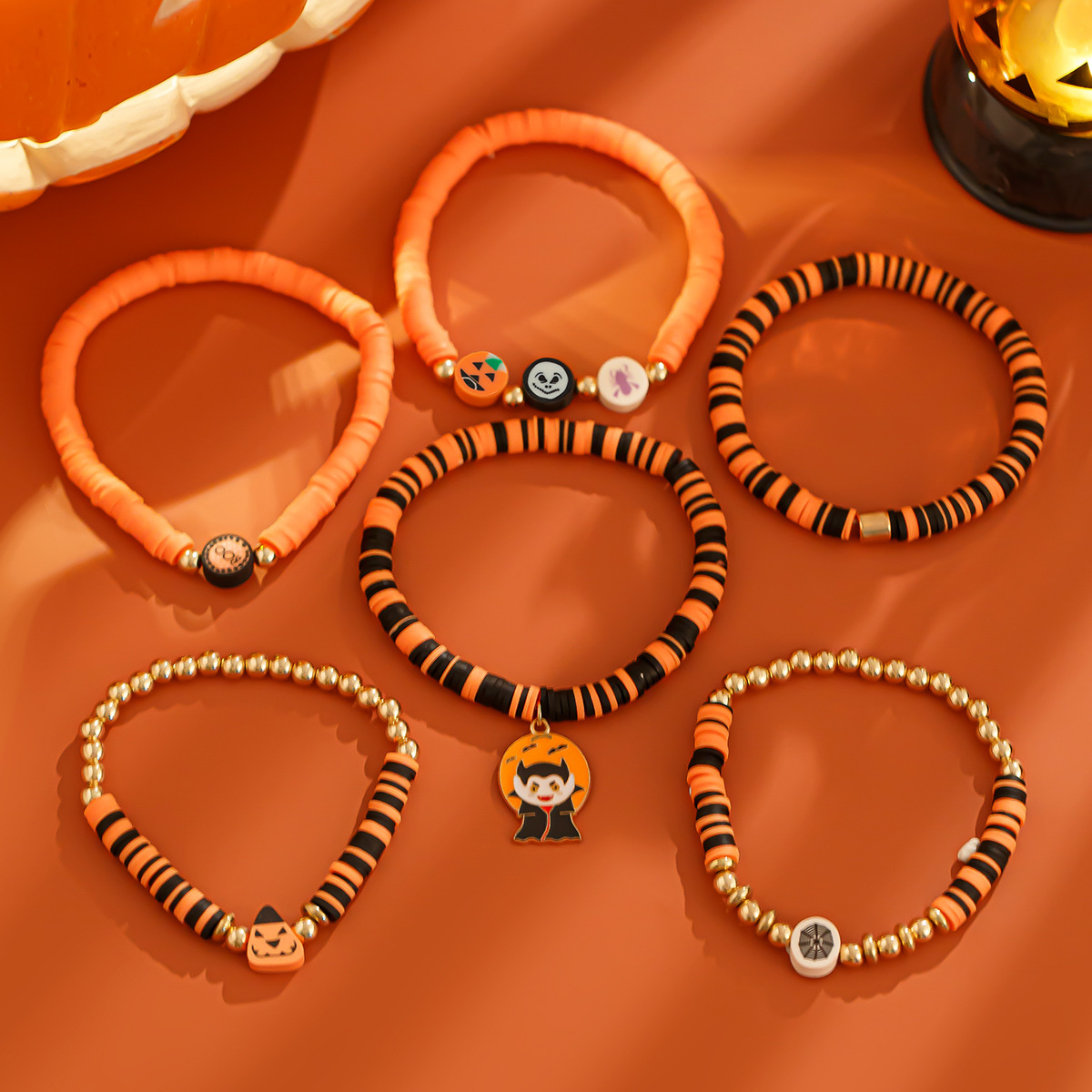 Pulsera de cerámica blanda multicapa con diseño de calabaza fantasma y viento de Ins, pulsera de bruja fantasma para fiesta de Halloween_voghion.com