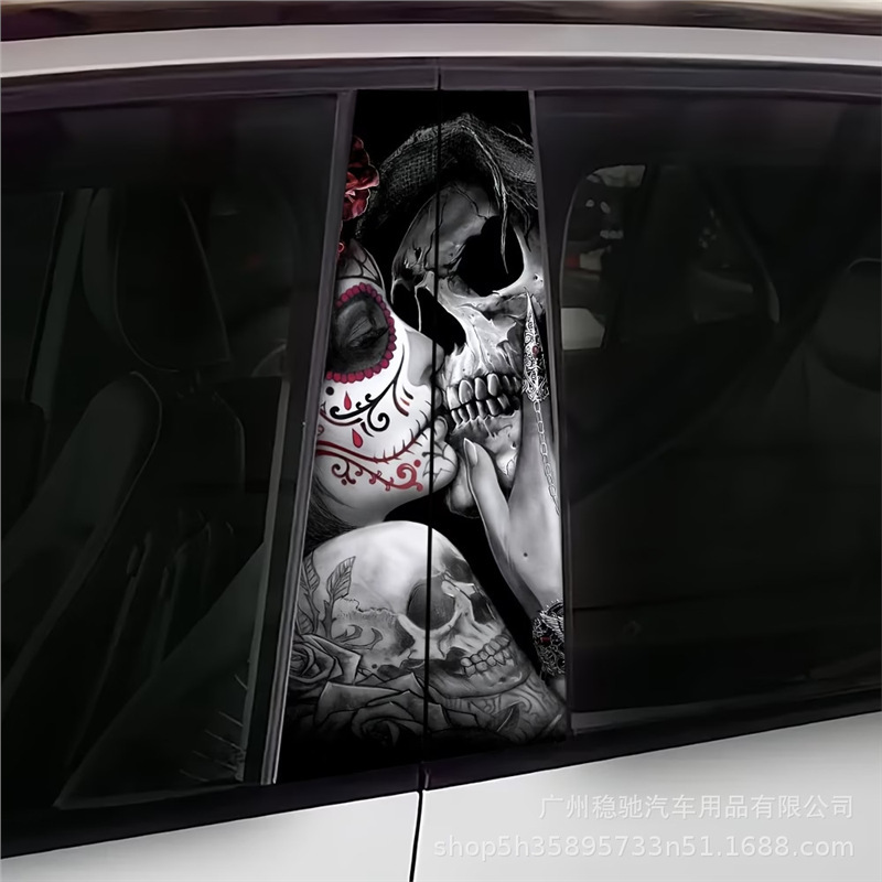 Directly supplied from foreign trade: Personalized car center pillar decorative sticker, B-pillar creative protective film, anti-scratch car body sticker, Twin Skulls Directly supplied from foreign trade: Personalized car center pillar decorative sticker, B-pillar creative protective film, anti-scratch car body sticker, Twin Skulls
