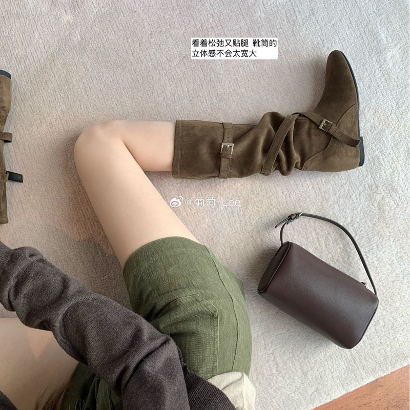 葡萄妈 增高6~ 韩系圆头扣带柔软褶皱显瘦高筒靴女秋|undefined