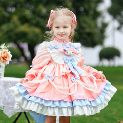 童裝2024春季新款女童漸變色洛麗塔Lolita蓬蓬裙兒童重工公主裙