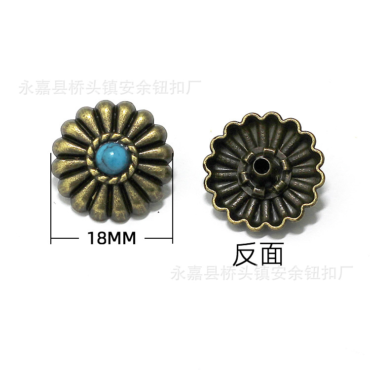 Bronze imitation turquoise four-button decorative buckle metal…