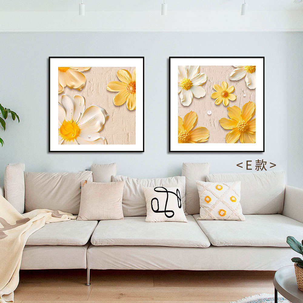 Cuadrado restaurante pintura decorativa flor minimalista moderna pintura colgante de dos partes pintura flash de estrella de cuero