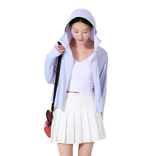 Small fresh women's sun protection clothing, anti-UV, ice-like breathable skin clothing, women's hooded sun protection jacket with ponytail hole