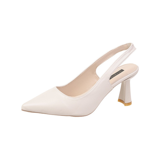 Women's 2024 Spring New Pointed-Toe High Heels with Slim Heel Cover, Open-Back Flat Sandals with Backless Design, Casual and Versatile Flat Shoes