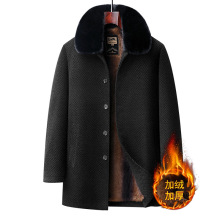 冬季加绒毛尼大衣加绒加厚大毛领呢子中长款男士外套爸爸装风衣男