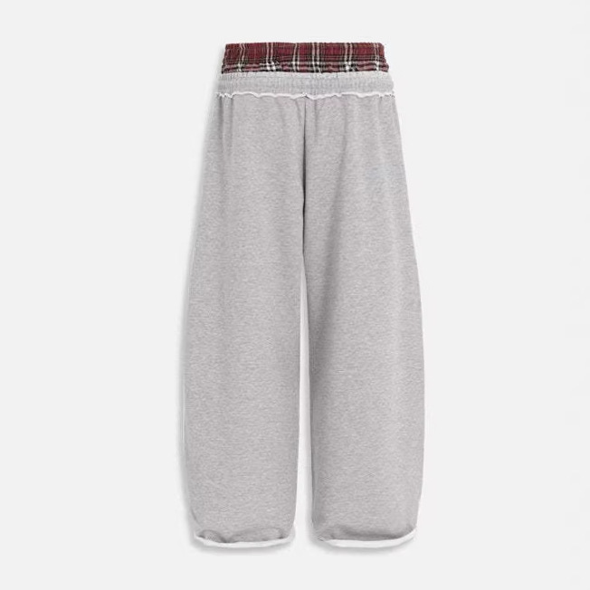 Pantalones Deportivos con Bordado y Efecto Dos Piezas para Mujer de Algodón Holgados para Deportes y Uso Casual