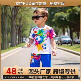 外贸跨境儿童卡通印花短袖套装夏季T恤圆领短裤欧美CPC证书检测