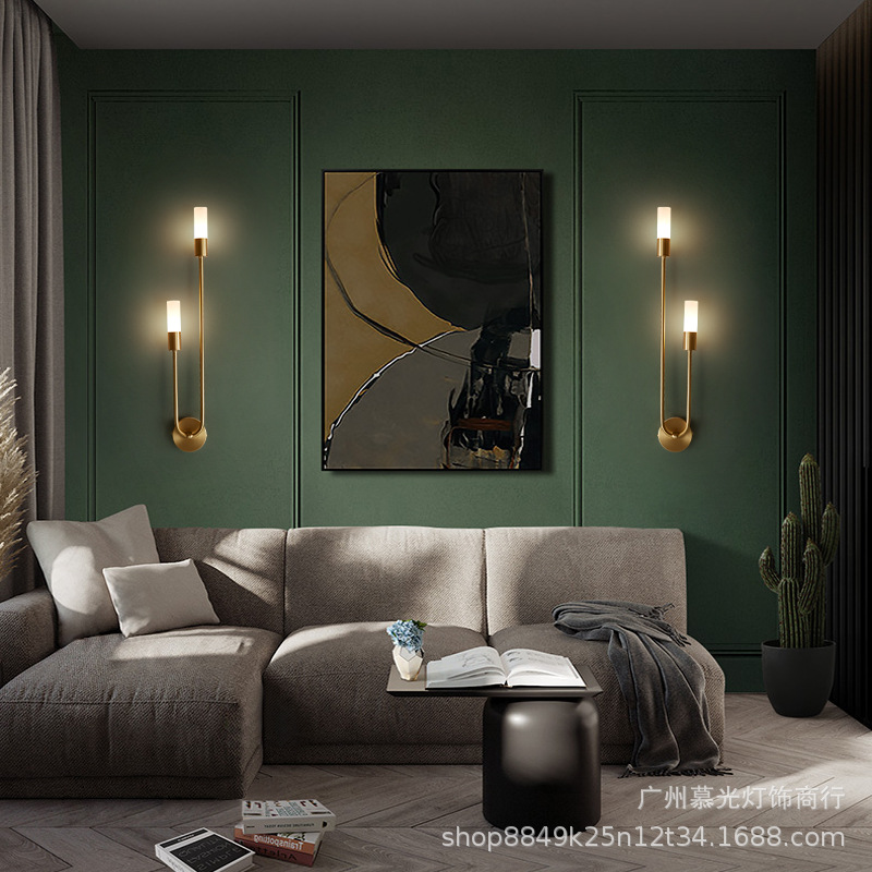 Luz lámpara de pared de lujo dormitorio lámpara de noche nórdico post-moderno salón lámpara de pared de fondo cobre Hotel escalera pasillo lámpara de pared